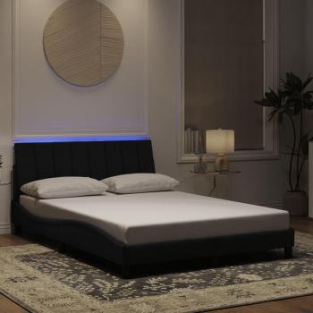 Cadre de lit noir 140x200 cm avec éclairage LED en velours