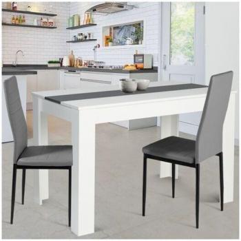Mesa de salón Rosy, 110 cm, combinada en blanco y gris, 6 asientos