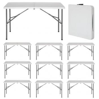 MegaPack 10 Mesas Plegables Portátiles de Resina Blanca de 122 cm Thinia Home