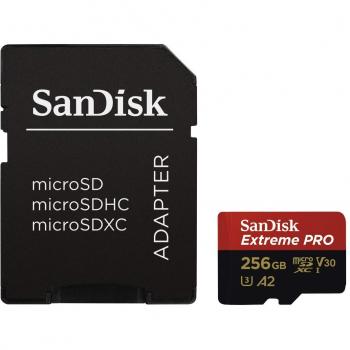 SanDisk Extreme Pro 256GB microSDXC Class 10 Speicherkarte mit SD-Adapter, Schwarz/Rot