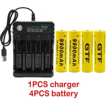 Batterie 18650 rechargeable 3,7 V 9900 mAh avec chargeur USB
