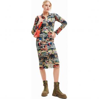 Brown Tapestry Midi Dress by M. Christian Lacroix, Size Medium