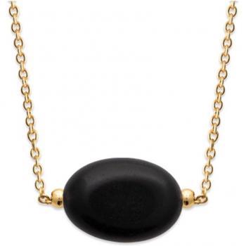 Collare Mineralia Nero Dorato R1124 Les Trésors De Lily con Agata Nera 13x10 mm