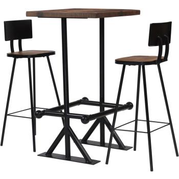 Table de Bar en Bois Massif Recyclé avec 2 Tabourets