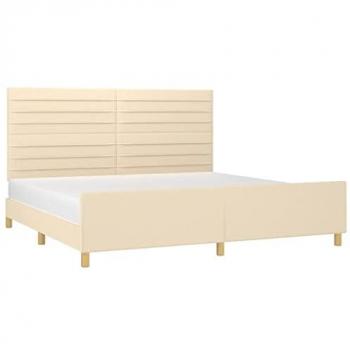 Cadre de chambre double crème, tête de lit assortie – 200×200 cm – tissu
