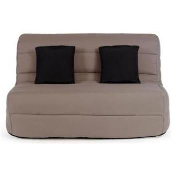 Banquette Alice 2 places – tissu taupe + coussins noirs