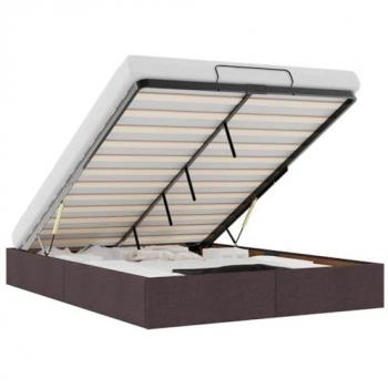 Lit ottoman avec cadre en tissu brun foncé, dimensions 140 × 190 cm