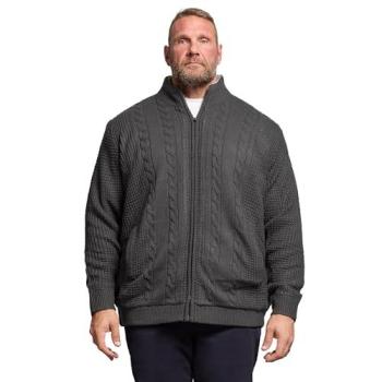 Premium Grey Sherpa Lined Full‑Zip Cable Jacket – 3XL (Big & Tall)