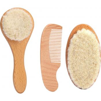 Kit de cepillo y peine para bebés de lana y madera