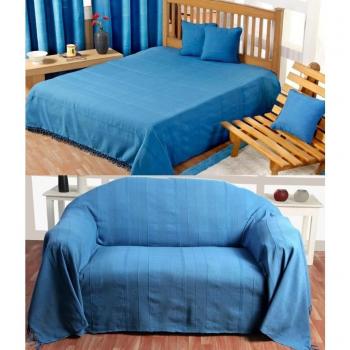 Blue Cotton Rajput Ribbed Throw Blanket