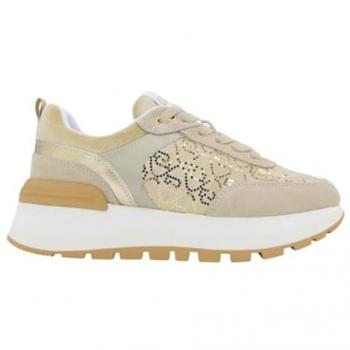 Liu Jo Women's Beige Suede Trainers with Velvet Monogram
