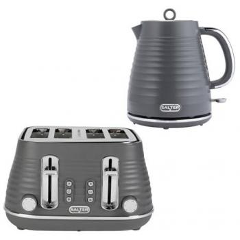 SALTER Combo 9412 Grey/ Silver: Ripple Jug Kettle with 4‑Slice Toaster