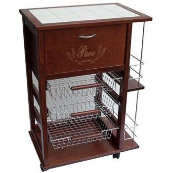 Carrello Vesuvio in legno noce con portapane e portabottiglie