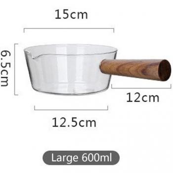 Wooden Handle Glass Milk Pot 400ML/600ML