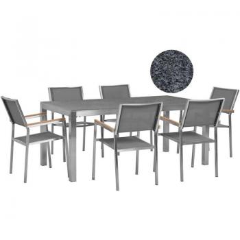 Set “Grosseto Classic” – tavolo in granito grigio + 6 sedie acciaio