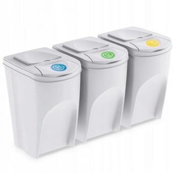 Set de 3 cubos de reciclaje KEDEN SORTIBOX 3x35L, color blanco roto, volumen total 105L