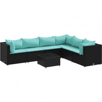 Mobilier de jardin 7 pcs avec coussins en résine tressée noire