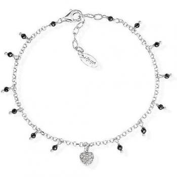 Bracciale Amen con Ciondoli a Forma di Cuore e Zirconi in Argento