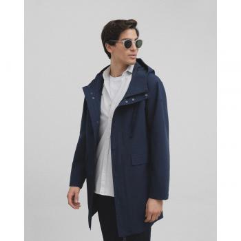 Chaqueta azul cortavientos con capucha para hombre