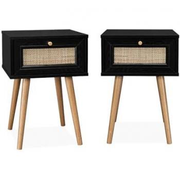 Set of 2 Cane Effect Bedside Tables with Drawer