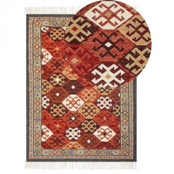 Wool Area Rug Multicolour Pattern Kilim Hand Woven 140 x 200 cm Urtsadzor