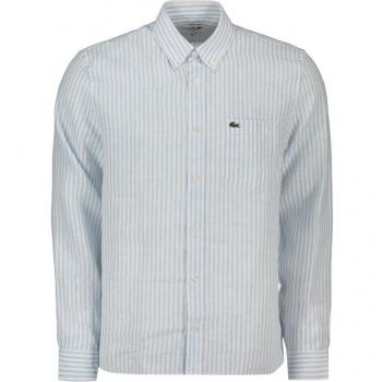 Lacoste Herringbone-Leinen Shirt – Mutter-Of-Pearl Knöpfe, 42, blau