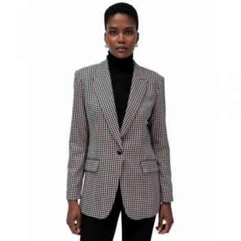 Tunique blazer carrelé crème féminine à demi‑hiver