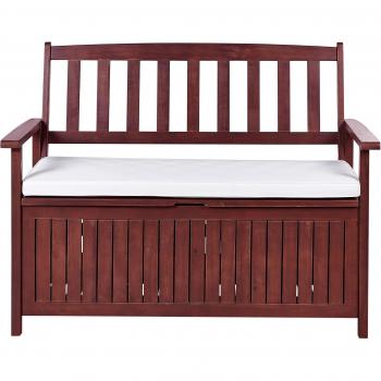 Banc de Jardin avec Rangement en Acacia et Coussin Blanc