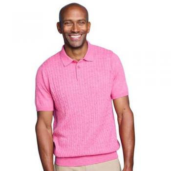 Royal Cable Knit Polo – Luxury Yarn, 3‑Button Flat Placket