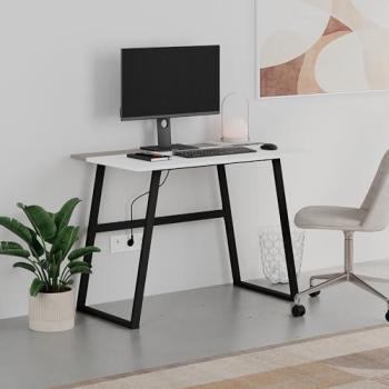 Decortie Kemre Compact Work Desk – Black Legs (Mocha Grey)