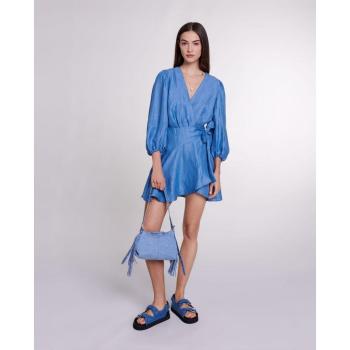 Maje Linen‑Blend Wrap Dress in Azure – 40