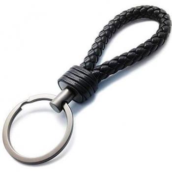 Laben Woven Leather Key Ring in Black