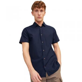 Jack & Jones Herren Kurzarmleinenhemd Marineblau – XL