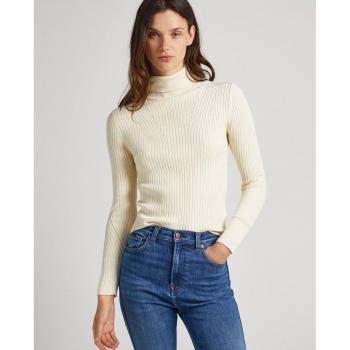 Jersey Canalé Cuello Alto Dalia Rolled Color Marfil