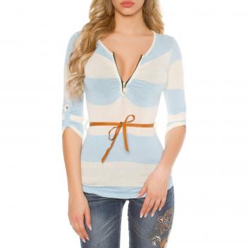 Zipper‑Verzogtes Feinstrick-Tailored Shirt mit V-Ausschnitt, S