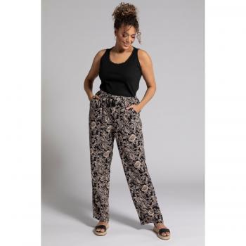 Pantaloni con fantasia Paisley, vita elastica, gamba larga, Donna, Nero, Taglia 52/54, Viscosa