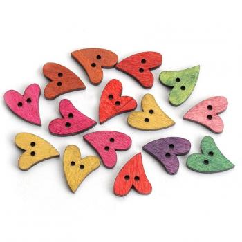 Heart Shape Wood Buttons 2 Holes Eco-Friendly Random 21x17 mm 15 Pack