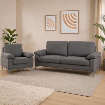 Grey Modern 1‑Seater Sofa Set – Chrome Footed Comfort