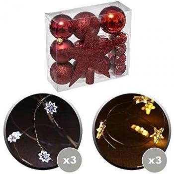 Kit de 18 piezas decorativas navideñas + 6 guirnaldas de 20 luces LED