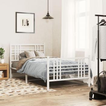 Without Mattress: Vidaxl's White Metal Bed Frame (190cm X 100cm) Featuring a Footboard