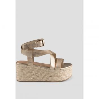 Sandalias de mujer de piel vegana doradas con plataforma