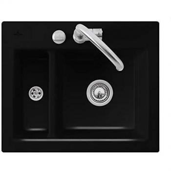 Villeroy & Boch Evier en céramique 1 cuve Subway noir chiné chromite, CeramicPlus 62 x 51 sans égouttoir (comprend vidage automatique)