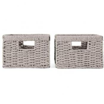 Set of 2 Grey Foldable Rope Storage Baskets