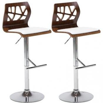 Set Sgabelli Bar Moderni 2x – Ecopelle Bianco, Legno Scuro, Regolabile in Altezza