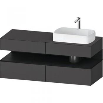 Qatego Meuble Sous-Lavabo Blanc-Gris 140×55×60 cm – Placage brillant
