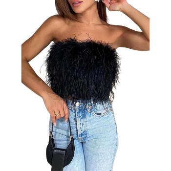 Blouse tube plume noires, coupe slim