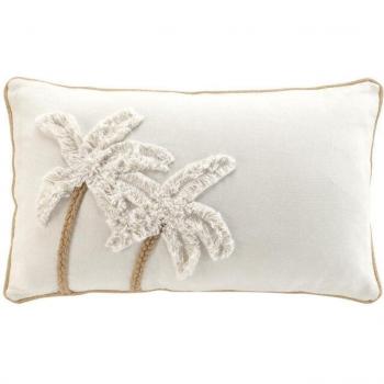 Coussin Écru Motif Palmier Tufté 30x50 cm