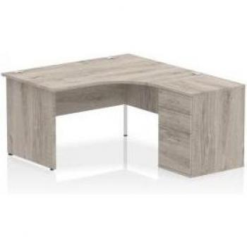 Impulse 1400mm Right Crescent Grey Oak High Ped Desk, End Leg Finish