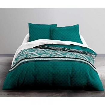 Ensemble housse de couette et taies d'oreiller en polyester 100% avec motif palmes printemps folles, vert, 220x240 cm