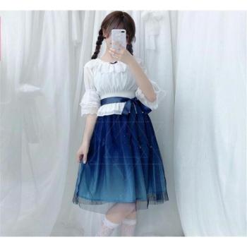 Shining Stars Blue Lolita Dress with Gradient and Lace Detail